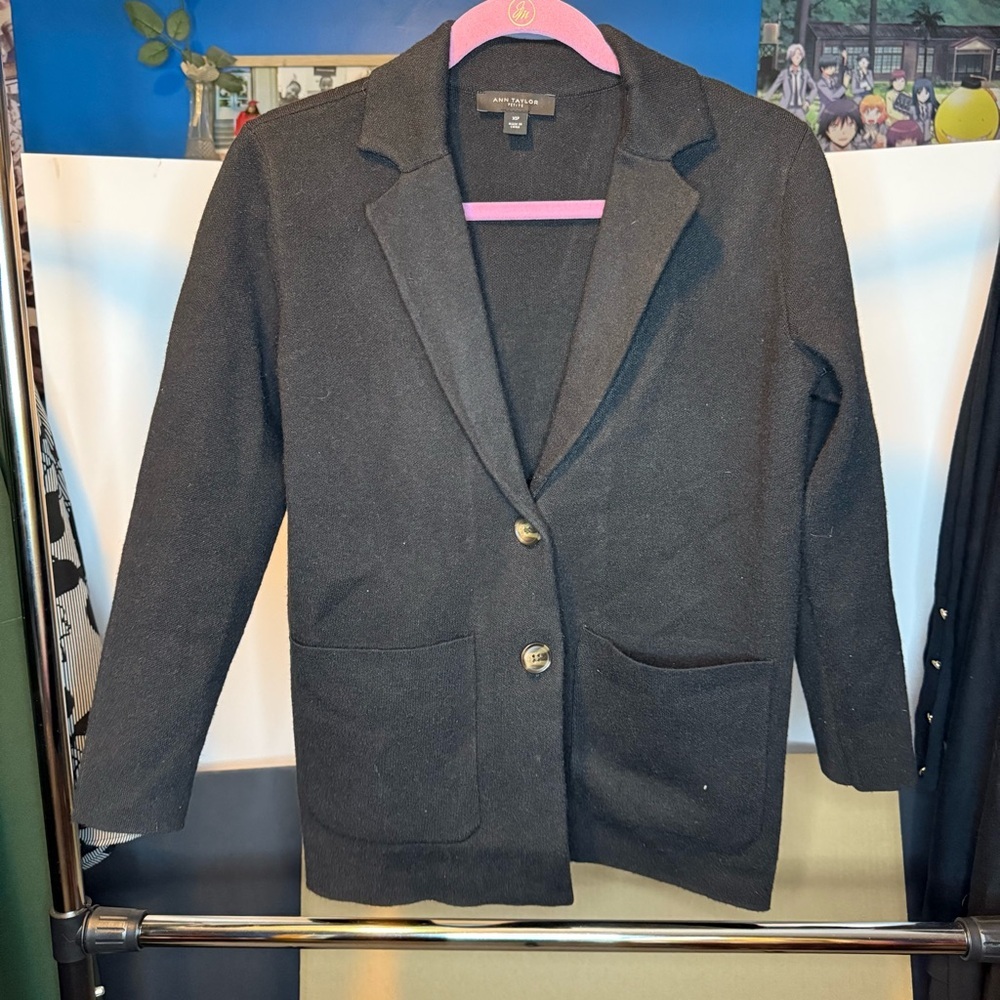 Ann Taylor size XSP Black Sweater Blazer with Two Buttons